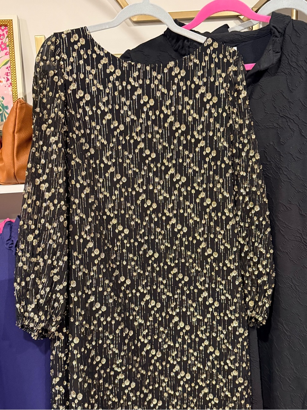 Sail to Sable “Clifton” Black Dress with Gold Metallic Dot Pattern - Picture 3 of 4